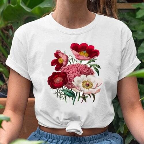 Women Graphic Fashion Clothing Elegant Trend Floral Flower 90s Spring Summer Lady Clothes Tops Tees Print Female Tshirt T-Shirt