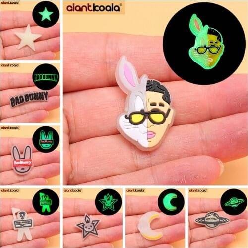 Hot Sale 1Pcs Luminous PVC Shoe Charms Fluorescence Cute Bunny Star Ornaments Glowing Shoe Accessories Decorations Kids Gift