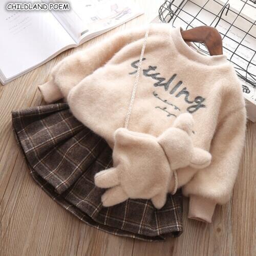 Kids Clothes Set For Girl Winter SpringToddler Baby Girl Clothes Coat +Skirt Thick Velvet Girls Clothing Set