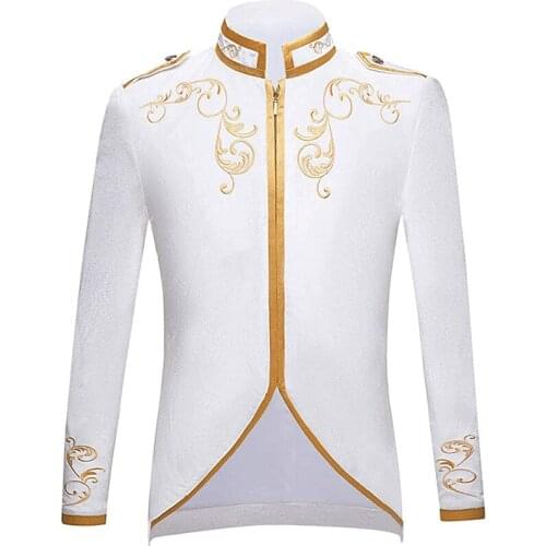 Halloween Golden Embroidery King Prince Renaissance Medieval Men Custome Cosplay Adult Long Sleeve Party Jacket Outwear Coat