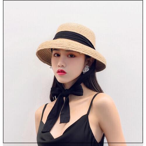 Natural Raffia Straw Fedoras Foldable Short Brim Summer Hat Chapeu Feminino Derby Hat Black White Ribbon Panama Hat Elegant Lady