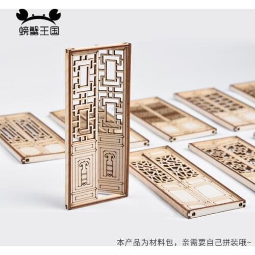 6pcs Dollhouse mini Furniture Miniature Doll accessories Chinese Style Wooden Movable Door