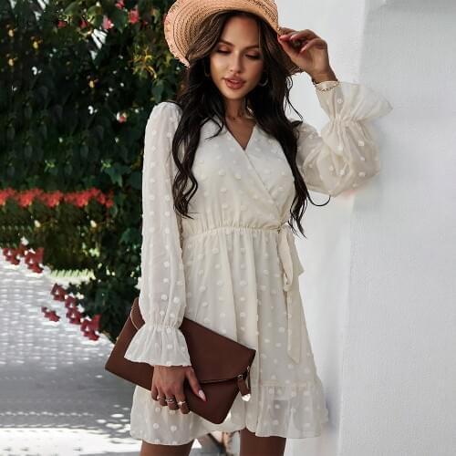 Dress Fashion Solid Black Elegant Ladies Mesh Ruffle Sleeve Fall Dresses For Women New Arrival 2021 Spring Autumn Clothes Casual