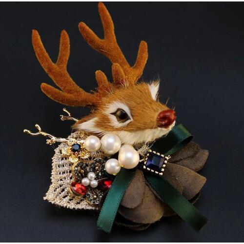 Fashion Luxury Crystal Reindeer Brooches For Women Vintage Animal Elk Deer Rhinestone & Simulated Pearl Brooch Pins Jewelry Gift