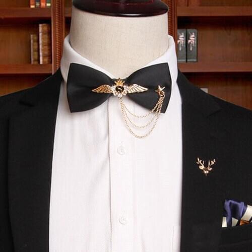 Mens Business Black Double-layer Bow Tie Metal Wings Banquet Host Shirt Accessories Fashion British Bowtie