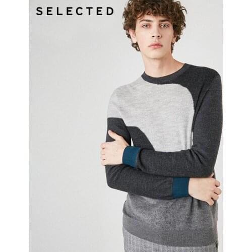 SELECTED mens long-sleeved Stitching Color wool sweater | 419124523