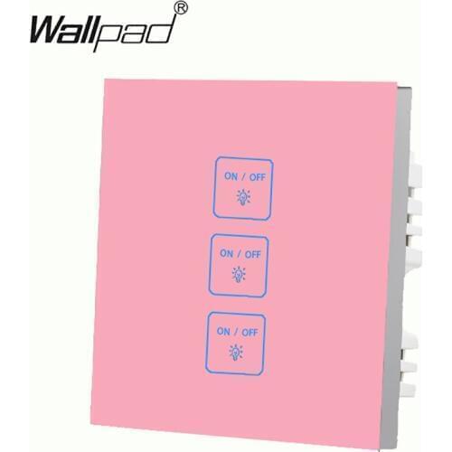 New Arrival Wallpad Smart Home 3 Gang 2 Way Luxury Pink Glass LED Touch Screen Switches Light,Free Shipping