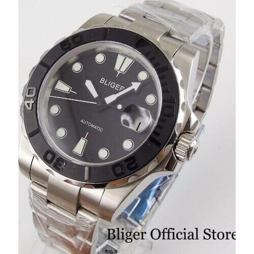 New Black BLIGER Mechancial Watch Men Wristwatch MIYOTA/MINGZHU Movement Brushed Bezel Insert Sapphire Glass Steel Band