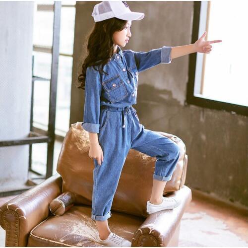 Girls Autumn Suit 2020 New Arrival Korean Childrens Trendy Denim Clothing Set Cowboy Kids Casual Shirt + Jeans Pants 2 Pcs X324