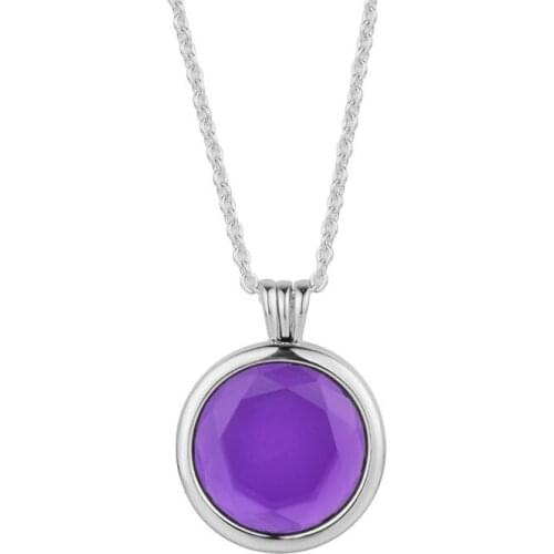 Purple Faceted Glass Signature Round Floating Locket Necklaces for Women DIY 925 Sterling Silver Choker Necklaces Jewelry Female