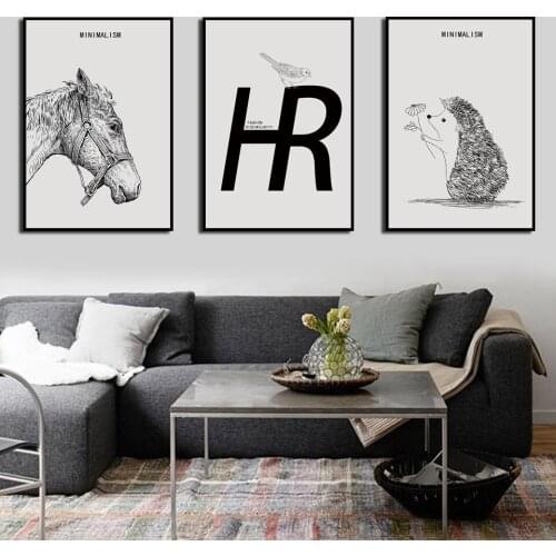 Poster HD Black and White Letters Decorative Painting Cute Animal Childrens Room Kindergarten Canvas Wall Art Decoration