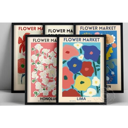 World Travel Poster, Flower Market Prints, Bologna Copenhagen Honolulu Amsterdam Lima Market Wall Stickers, Flower Home Deocr