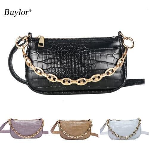 Buylor Casual Retro Handbag Shoulder Bag Crocodile Pattern Messenger Bags PU Leather Dumpling Bag with Solid Zipper