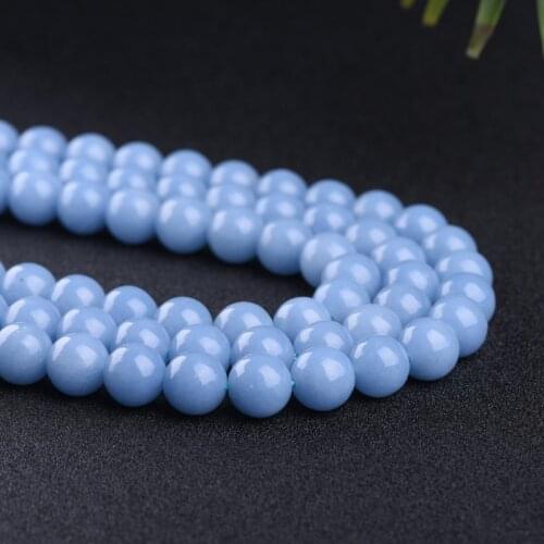 Nature Stone Blue Angelite Round Beads For Jewelry Making DIY Bracelet 6mm 8mm 10mm 15' Per String