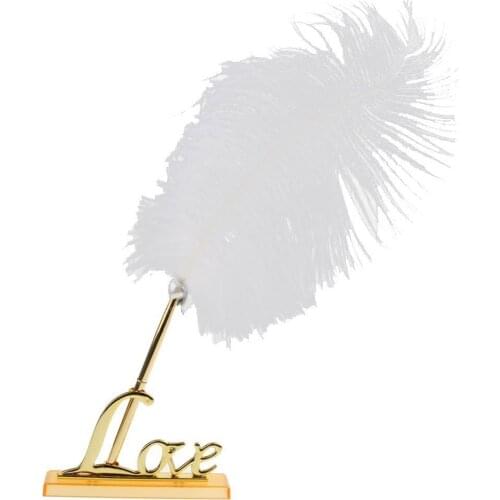 Feather Wedding Signature Pen Set Wedding Decor Supplies for Guest Book Wedding Signing Pen with Pen Holder Party Supplies A35