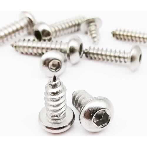 10/50pcs M3 M4 M5 M6 A2-70 304 Stainless Steel Allen Hexagon Hex Socket Button Round Head Self Tapping Wood Screw High Quality