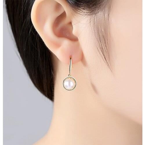 DOTEFFIL Earrings Natural Freshwater Pearl 925 Sterling Silver Gilt Pearl Earrings For Women Jewelry Wedding/Party Gift