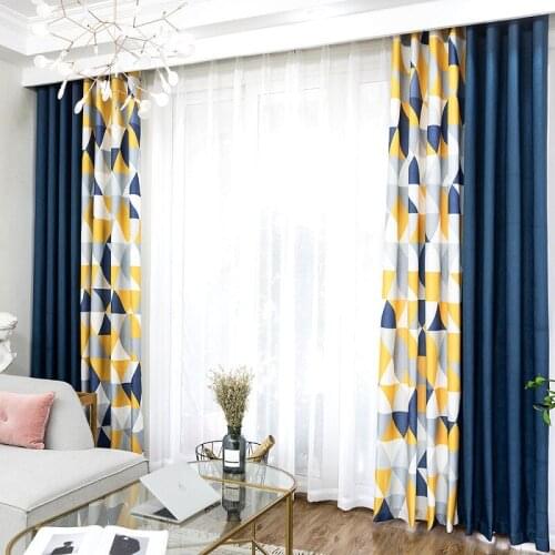 Chinese Style Cotton Linen Curtain Printing Stitching Contrast Color Modern Minimalist Curtains for Living Room Bedroom Curtain