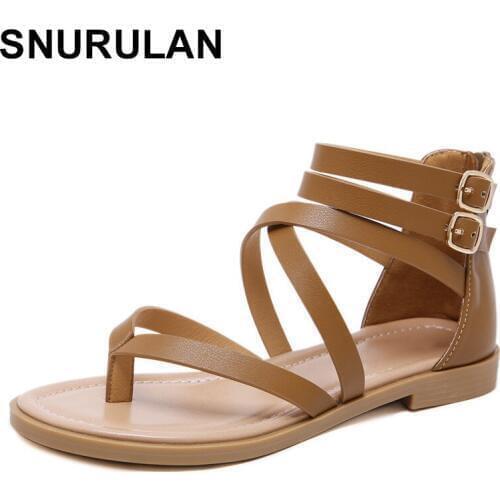 SNURULAN European and American style Summer business leisure outdoor help leather breathable lightweight womens Roman sandals