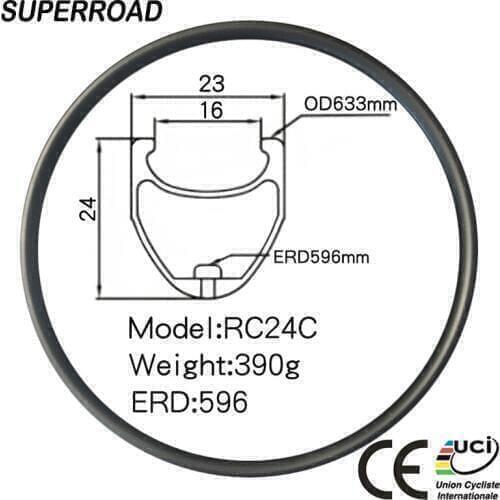 Special Price 700C 23mm Width 24mm Depth Light Weight Carbon Clincher Rims With 3K Finish