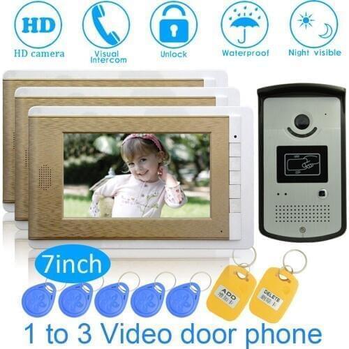 Home Garden Improvement device 1 camera to 3 monitor Video Door Phone inductive RFID Card Door Release Music Doorbell