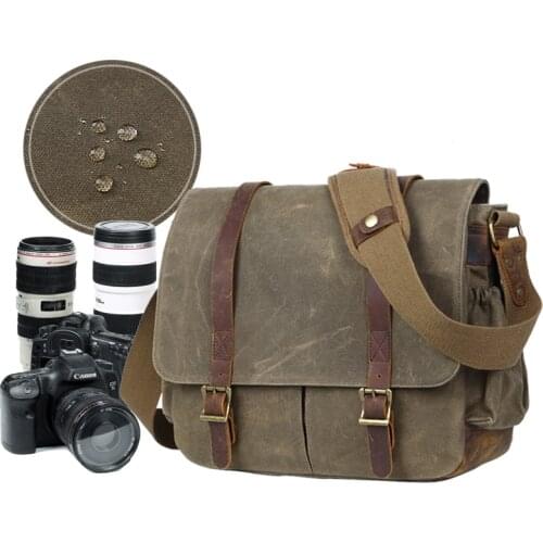 Waterproof Camera Bag Messenger Bag for Men Outdoor Travel DSLR Photography Bag Shoulder Bag Vintage Canvas Bag School Bookbag