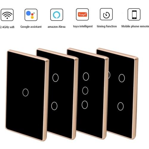 Wifi smart light switch google home alexa metal frame tuya touch panel wireless remote control wall switch 1/2/3/4 gang