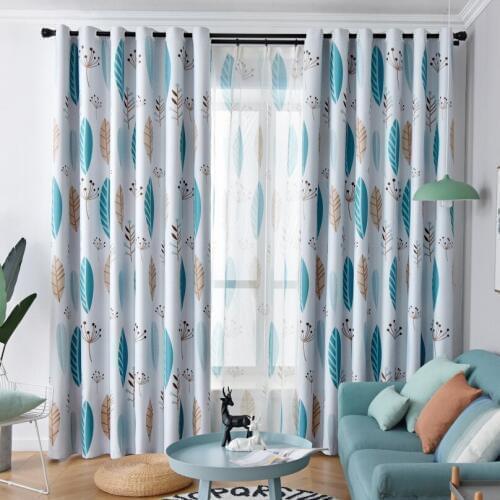 Blue Leaf Semi Blackout Curtains For Bedroom Pastoral Rural Kids Fabric French Window Treatment Drapes wp132C