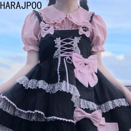 Harajpoo Women Blouses Sweet Girl Lolita Japanese Style Shirt Detachable Puff Sleeves Summer Autumn Kawaii Y2k Casual Trendy Top