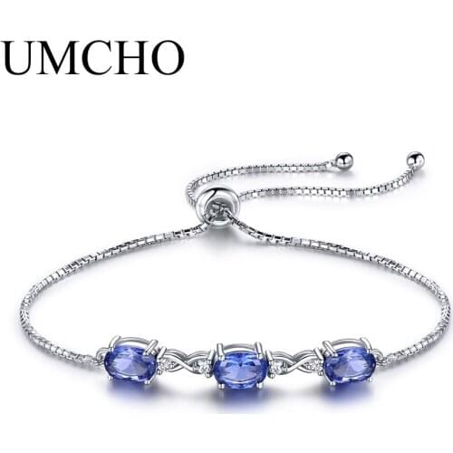UMCHO Pure 925 Sterling Silver Bracelets Bangles For Women Nano Tanzanite Adjustable Tennis Bracelet Christmas Jewelry Gift
