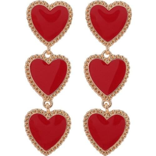 1Pair European Red Black Heart Statement Earrings for Women Jewelry Punk Geometric Big Stud Earings Female fit Party Club E310