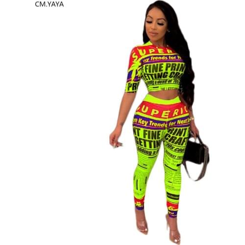 2019 Women summer letter newspaper print short sleeve o-neck tee pencil pants suit two piece set sporty tracksuit outfit GLA8111