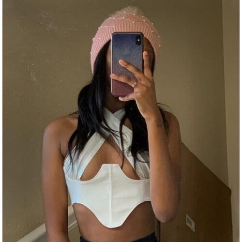 Women Cross Halter Tank Tops Fashion Solid Color Cut Out Sleeveless Open Back Patchwork Rave Club Crop Tops