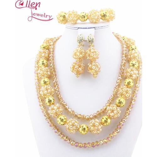 Magical women Crystal Beaded African beads Jewelry Set nigerian Wedding bridal beads Necklace jewelry set W9026