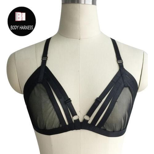 Women chiffon body harness sexy underwear harness bra bondage lingerie thin transparent Harajuku Gothicgirl bra body harness