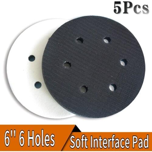 5 Pcs 6 Inch 150mm 6 Holes Soft Interface Pad Sponge Buffer Hook and Loop Foam Disc Pad For Damping & Protecting Sanding Disc