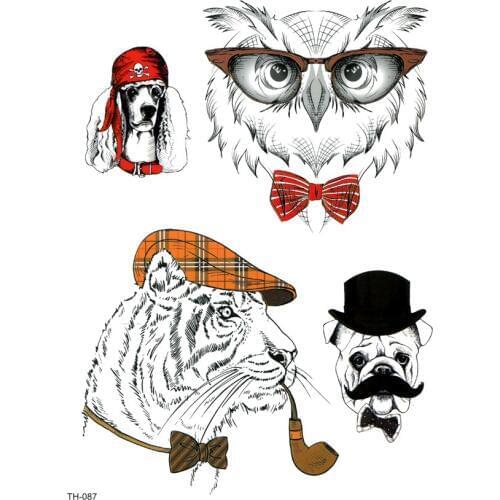 5pcs Mr. Tiger Waterproof Temporary Tattoos Men Tatouage Temporaire Femme Cute Animals The Flash Owl Henna Tatoo Sleeve Sticker