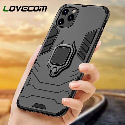 LOVECOM Armour Metal Ring Holder Case For iPhone 12 Mini 11 Pro XS Max XR X 6 6S 7 8 Plus Magnetic Bumper Soft Phone Back Cover