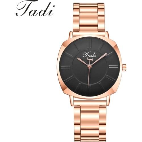 Tadi Brand Women Rose Gold Stainless Steel Square Watches Luxury Ladies Quartz Analog Wrist Watches Reloj Mujer For Gift Clock