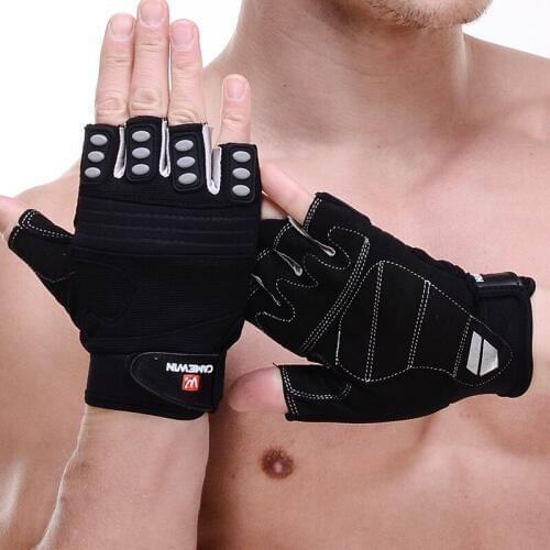 CAMEWIN Weight Lifting Gloves Gym Training Fitness Glove Leather Long Wrist Straps