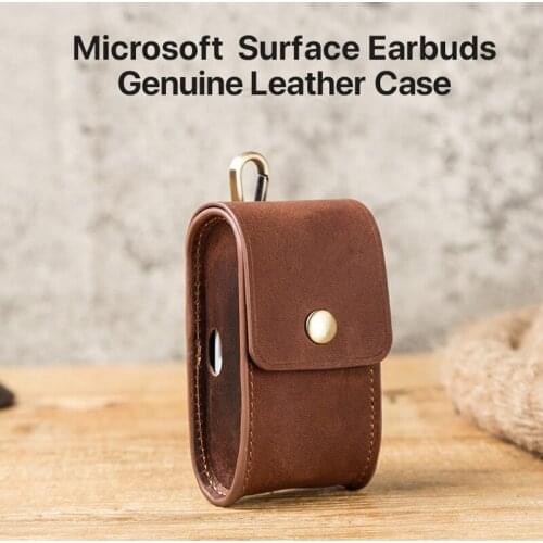 For Microsoft Surface Earbuds Case 100% Genuine Leather Bluetooth Earbuds Carrying Cover Vintage Matte Headset Protective Bag