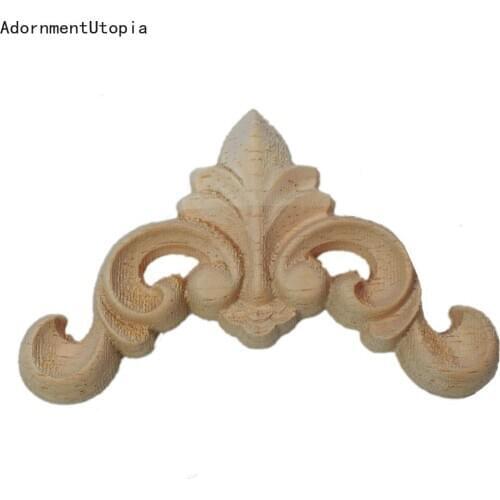 4PCS Wood Carved Corner Appliques Frame Furniture Wall Doors Woodcarving Decal Decorative Wooden Figurines Crafts 5CM 8CM
