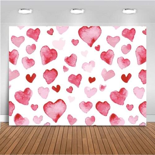 Pink heart Newborn Baby backdrop for photography Valentine background for photo studio portrait Red Heart Watercolor party decor