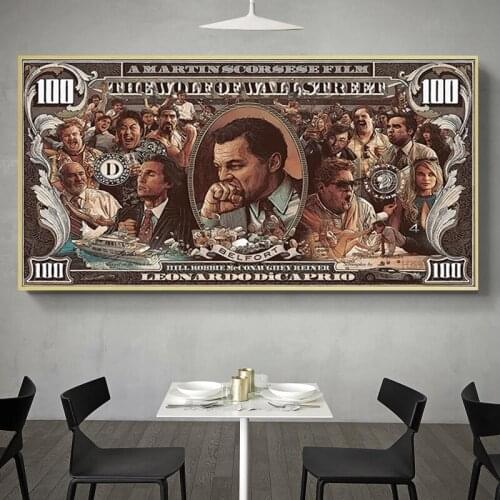 Graffiti Art Money Art 100 Dollar Canvas Painting Posters and Prints Wolf of Wall Street Pop Art for Living Room Home Decoration