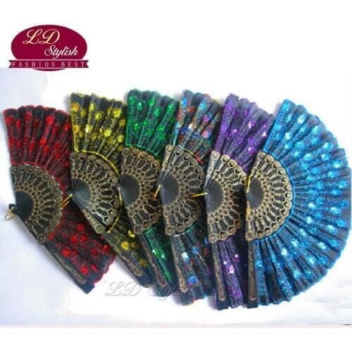 Spanish Dance Fan Sequins Folding Fan Performance Dance Fan Embroidery Female Fan Embroidered Beads Folding Fan