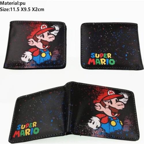 Game Super Mario wallet pu short Bifold Photo Card Holder Cartoon Purse Boys Girls Student Leather coin Zip Pocket Men moneybag