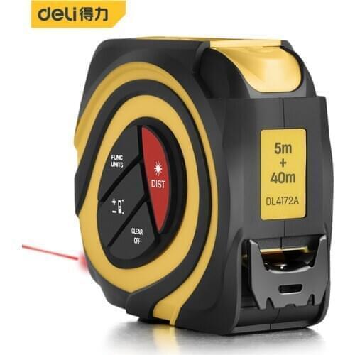 Deli 2 in 1 Laser Distance Meter Range Finder 40M Laser Tape Measure Digital Retractable 5m Laser Rangefinder Ruler Survey Tool