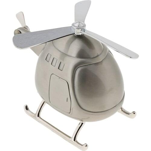 Silver Tone Lovely Cartoon Helicopter Piggy Bank Metal Money Box Coins Saving Box for Kids Gifts, Home Decor Ornaments