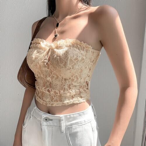 Musuos Women Mesh Lace Bandeau Tube Tank tops Lady Stylish Sleeveless Off shoulder See-through Hollow Vest Shirt High street