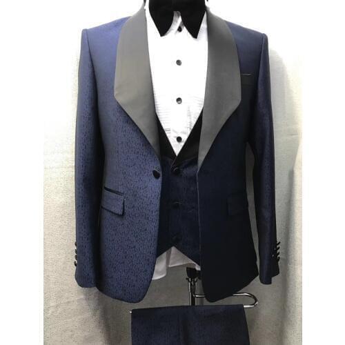 Men Wedding Suits navy blue black gray Slim Fit 3 Pieces Tuxedo Groom Groomsman Host stage men suit Singer costume homme